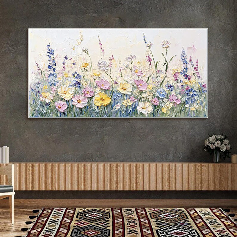 Handmade 3D Palette Knife Flower Oil Painting on Canvas Wall Art for Living Room Home Decor Frameless Unstretched