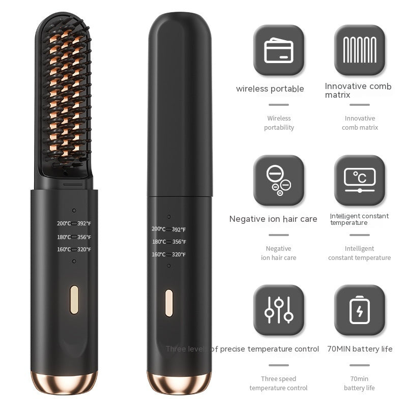 Wireless Negative Ion Hair Straightening Comb Portable Electric Hair Brush Fast Styling Tool