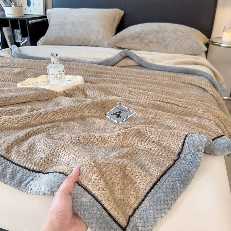 Maternal and Child Grade Knitted Blanket Milk Velvet Coral Fleece Air Conditioning Blanket Soft Warm Throw for Home Use