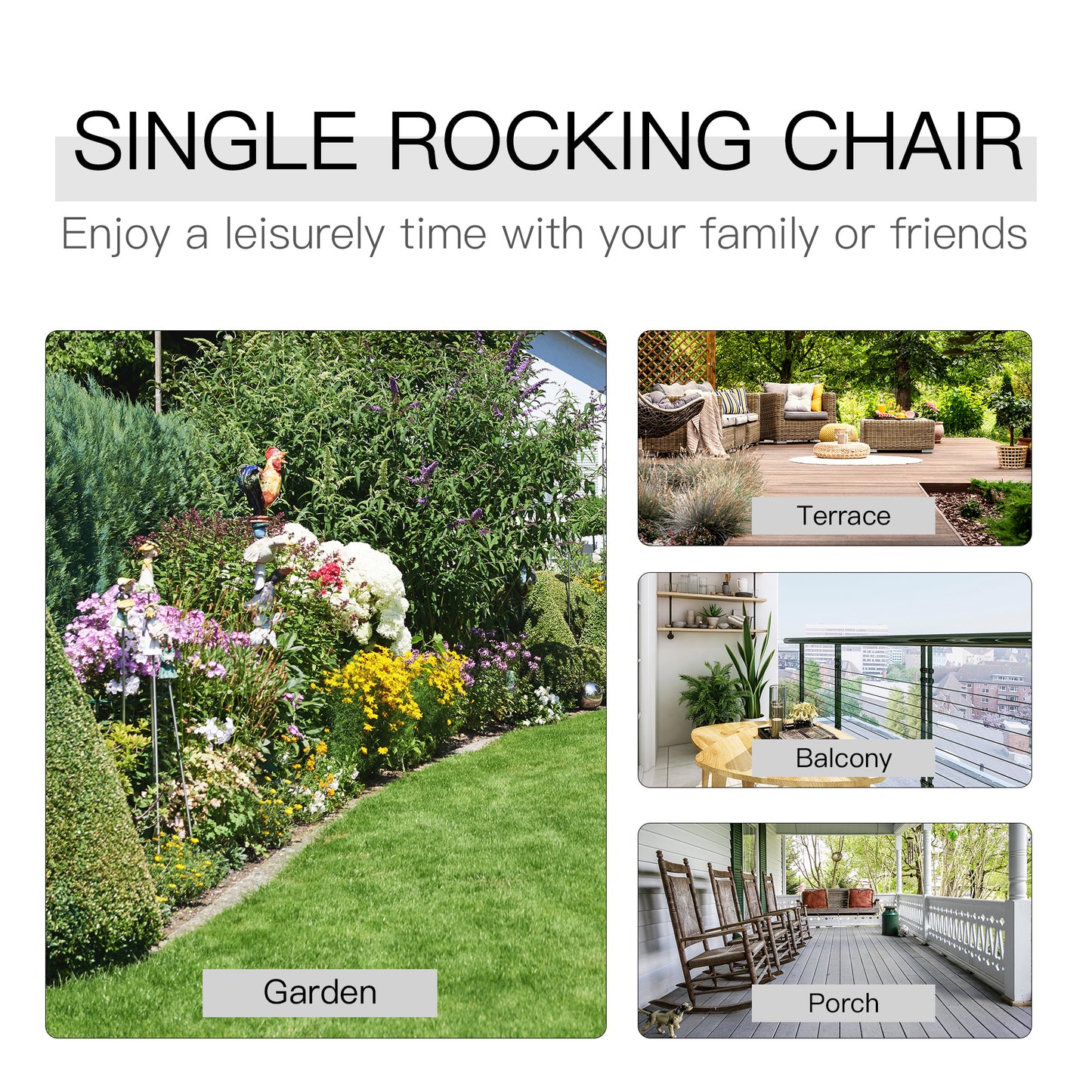 Classic Wooden High-Back Rocking Chair Carbonized Outdoor Garden Furniture Relaxing Porch Rocker Durable Design