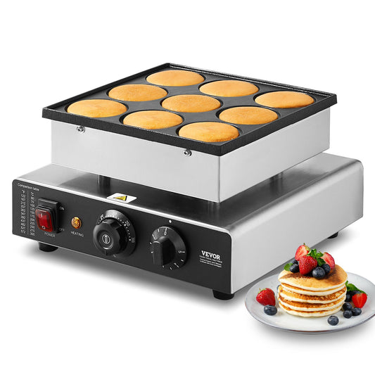 9PCS Dutch Pancake Maker 76mm Commercial Dorayaki Baker 850W Non-Stick Snack Machine for Café and Restaurant Use