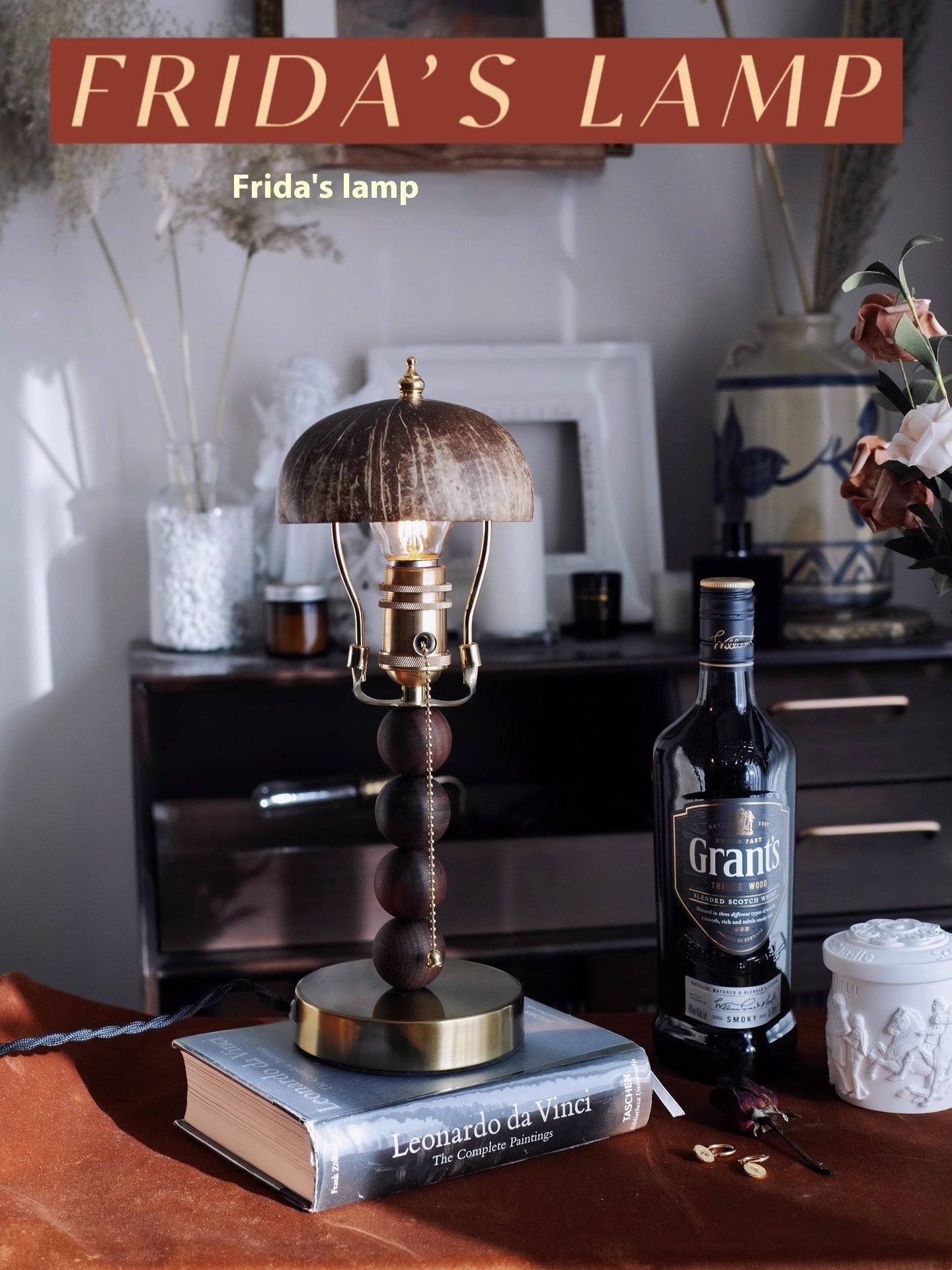 Black Vintage Coconut Shell Table Lamp – Industrial Bedside Light for Bedroom & Cafe