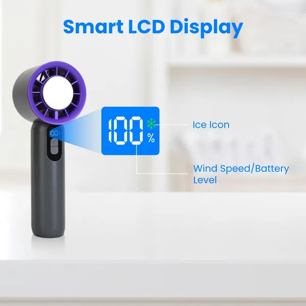 100-Speed Handheld Turbo Fan with Ice Cooling High Speed 3000mAh Rechargeable Fan with LCD Display for Travel Camping Outdoor Use