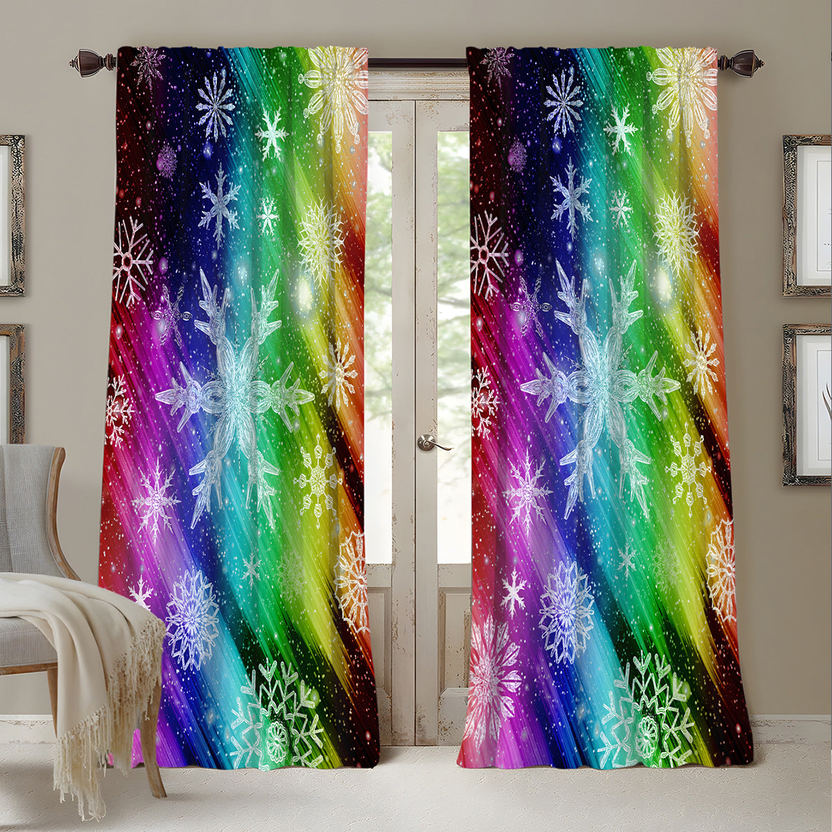 2PCs Christmas Curtains 3D Digital Printing Flower Window Drapes Festive Home Decoration