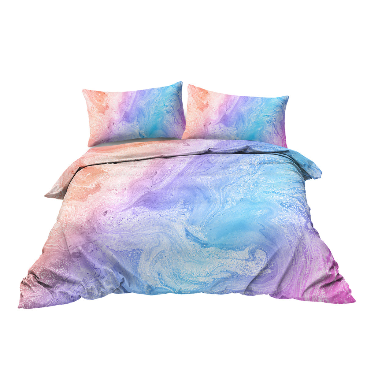 Girly Rainbow Glitter Ombre Duvet Cover Bedding Set 3 Pcs Chic Pastel Purple Blue Green Bedspread with 2 Pillow Shams