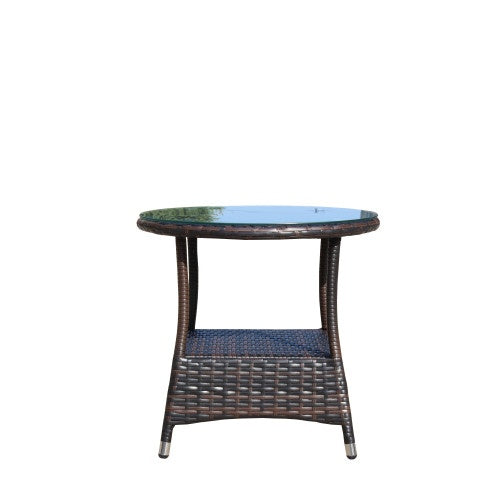 Outdoor Patio Round Coffee Table Clear Tempered Glass Top Garden Furniture Side Table