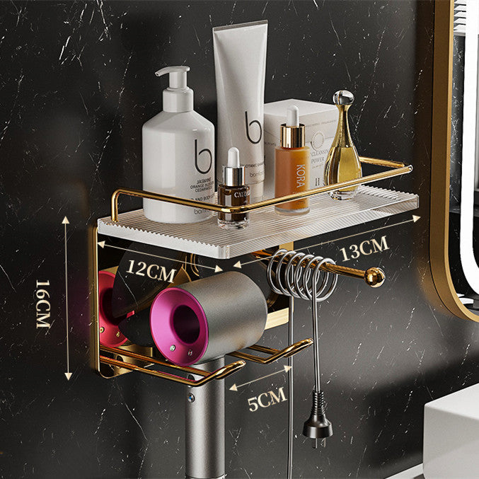 Wall Mounted Hair Dryer Storage Rack – Bathroom Organizer Holder for Blow Dryer & Tools