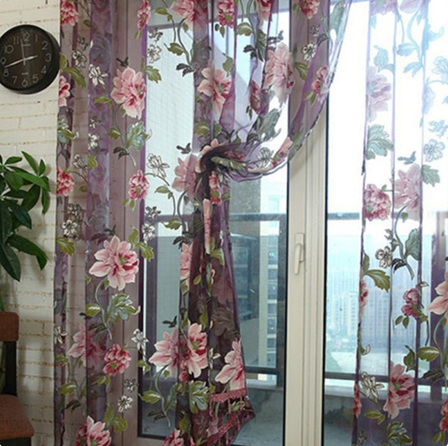 Modern Peony Jacquard Burnout Sheer Curtain Floral Window Screen Elegant Light Filtering Drapes for Living Room Bedroom