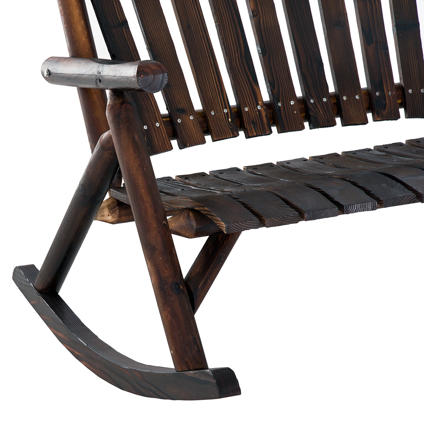 Classic Wooden High-Back Rocking Chair Carbonized Outdoor Garden Furniture Relaxing Porch Rocker Durable Design