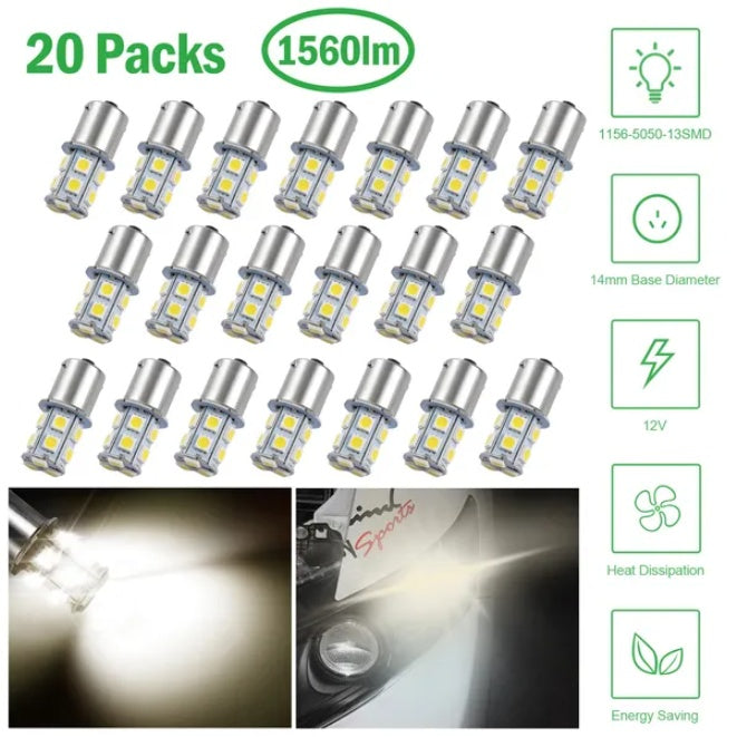 20PCS 12V Car LED Light Bulbs 4500K 14MM Aluminum Alloy Turn Signal Indicator Lamp Set
