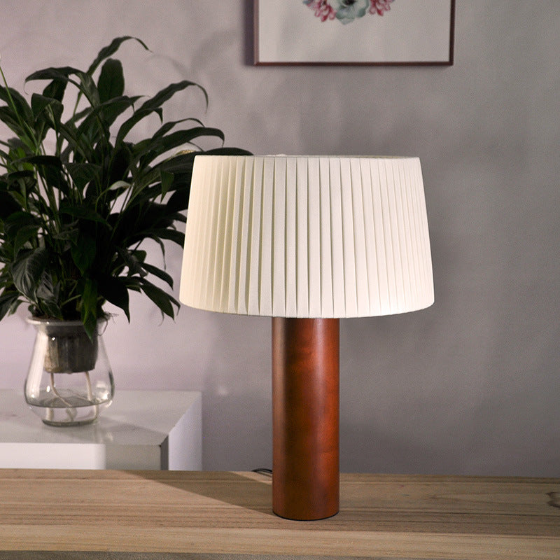 Korean Style Solid Wood Pleated Table Lamp for Living Room, Study & Bedroom | Elegant Bedside Lighting