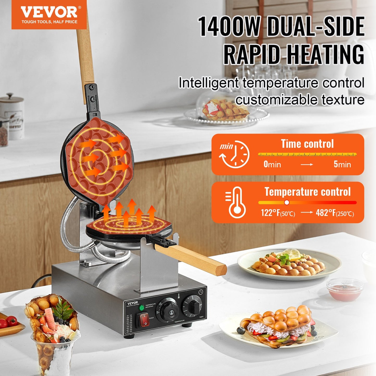 1400W Commercial Bubble Waffle Maker Non-Stick Egg Pancake Baker Machine for Café and Restaurant Use