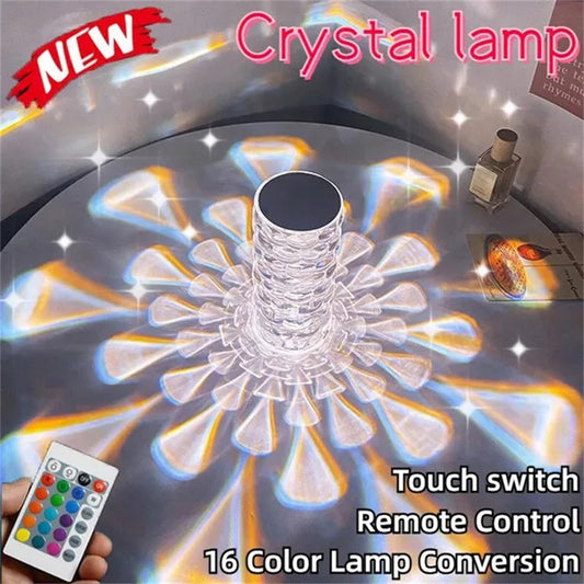 Rechargeable Crystal Diamond Table Lamp – 16 Color Touch LED Bedside Night Light for Bedroom Decor