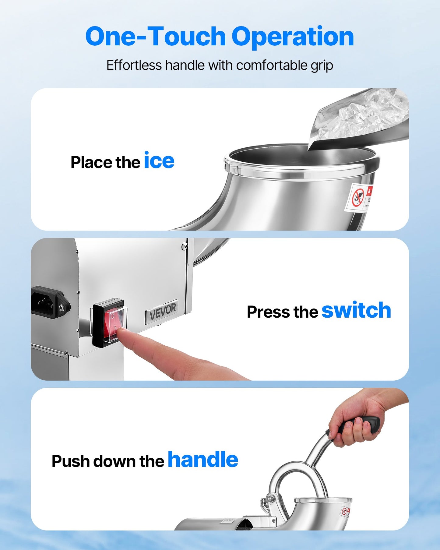 Commercial Ice Crusher 440LBS/H Electric Shaved Ice Machine Snow Cone Maker for Restaurant and Bar Use Silver