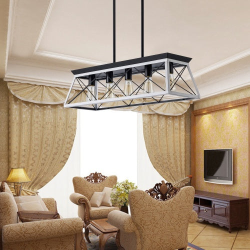5-Light Farmhouse White Chandelier – Dining Room Ceiling Pendant Lamp (Bulbs Not Included)