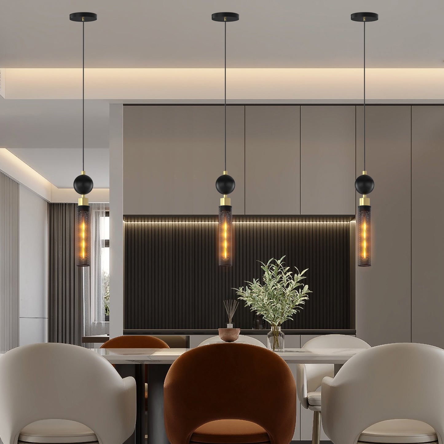 Modern Black Wrought Iron Pendant Light – Adjustable Hanging Chandelier for Kitchen Island, Bedroom & Bathroom