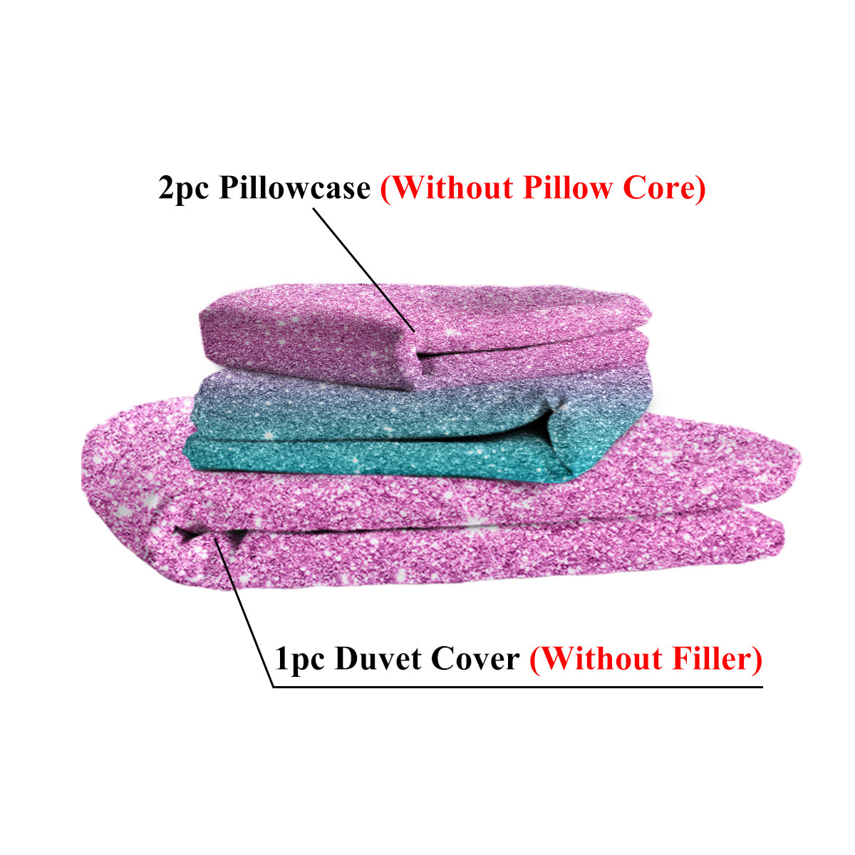 Girly Rainbow Glitter Ombre Duvet Cover Bedding Set 3 Pcs Pastel Purple Blue Green Bedspread with 2 Pillow Shams