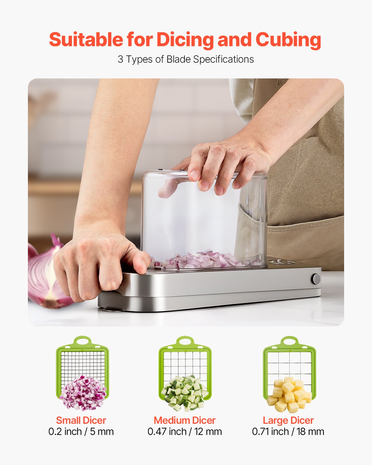 Vegetable Chopper 3 in 1 Stainless Steel Onion Slicer Food Cutter with Container Kitchen Gadget for Easy Meal Prep