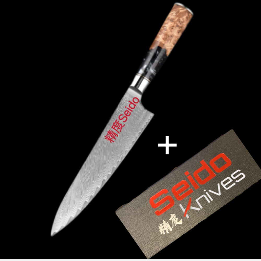 Damascus Steel Kitchen Knife Black Stabilized Wood Resin Handle Chef Knife for Precision Cutting Cooking