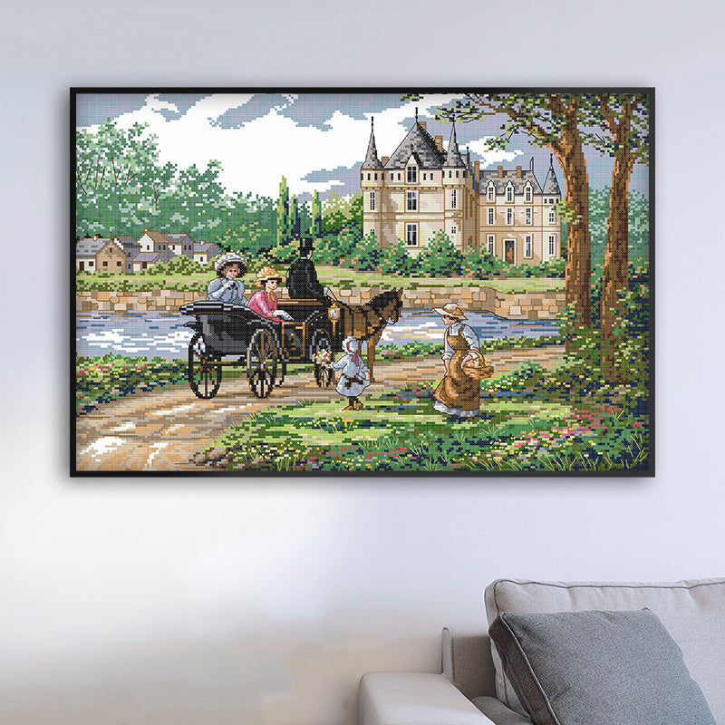 Suburban Landscape Cross Stitch Kit – DIY Embroidered Fabric Decorative Painting Set