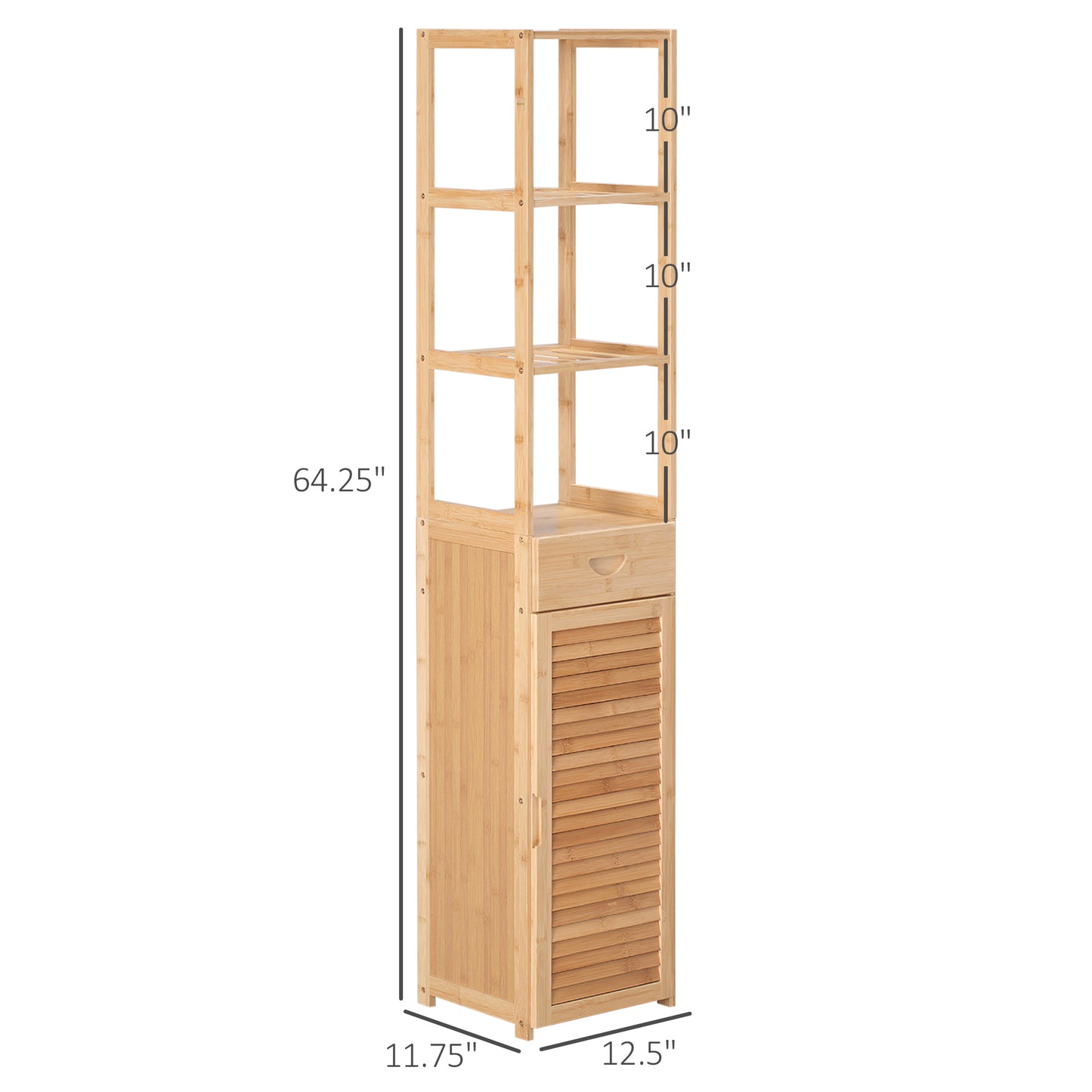 Bathroom Storage Cabinet with Drawer – Slatted Shelves Floor Standing Organizer Unit