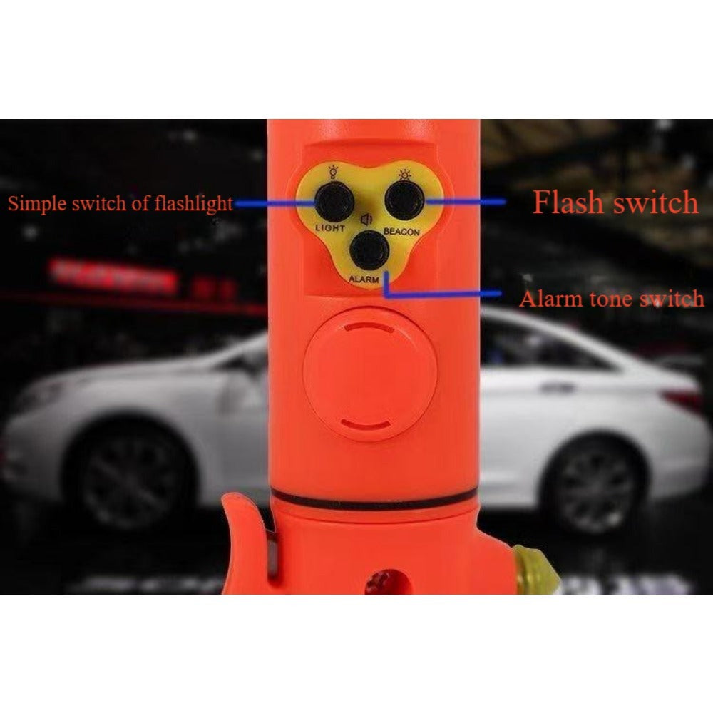 Multi-Functional Car Safety Hammer – Emergency Escape Tool with LED Flashlight (Red & Yellow)
