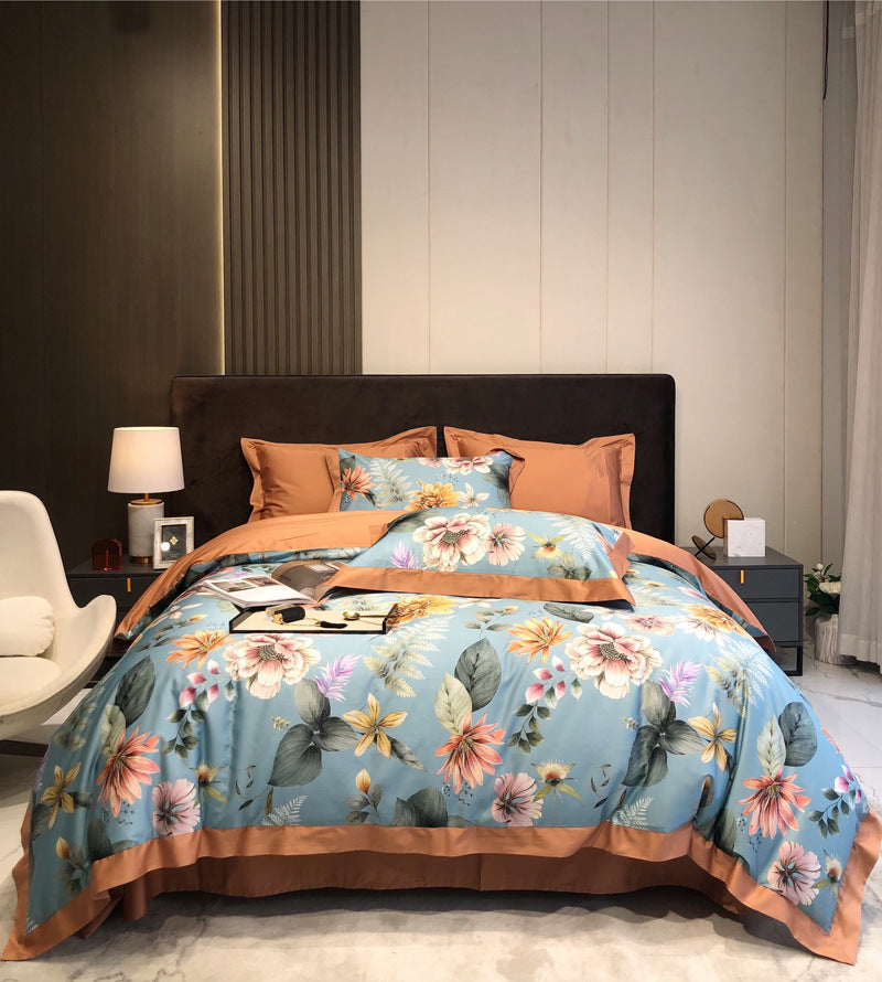 Four Piece Digital Printing Long Staple Cotton Bedding Set Soft Breathable Duvet Cover Bed Sheet Pillowcase Set