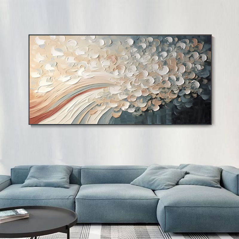 Hand Painted White Cherry Blossom Tree Oil Painting on Canvas Modern Palette Knife Wall Art for Home Decor