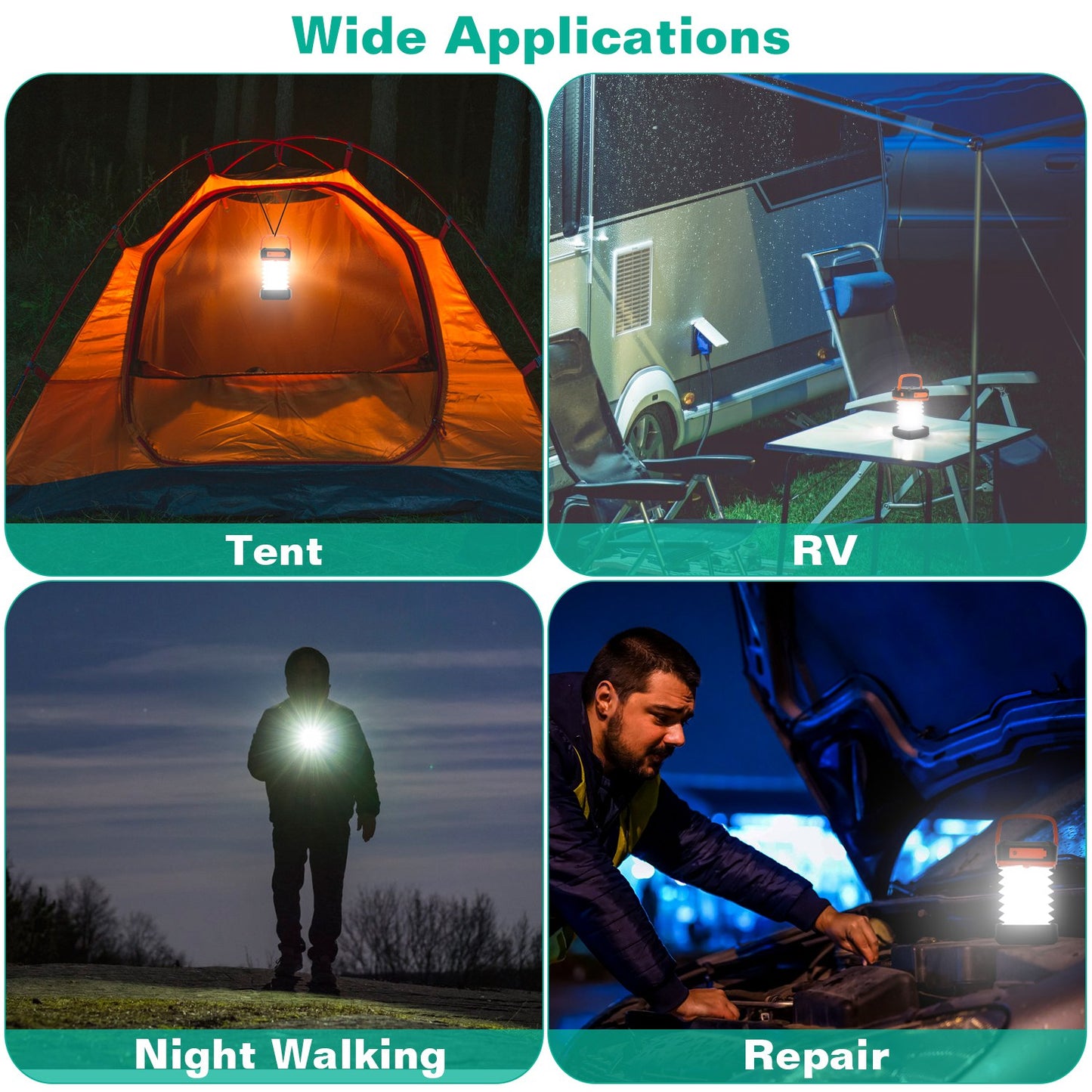 Solar Camping Lantern LED Collapsible Tent Lamp USB Rechargeable Portable Emergency Light for Hiking Fishing Outdoor Use