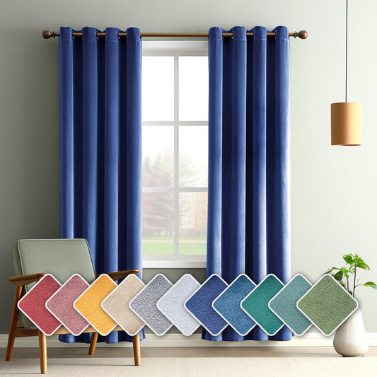 Solid Color Vintage Velvet Blackout Curtains Heat Insulating Drapes for Living Room Bedroom Study