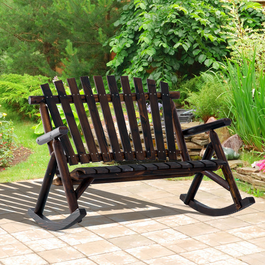 Classic Wooden High-Back Rocking Chair Carbonized Outdoor Garden Furniture Relaxing Porch Rocker Durable Design