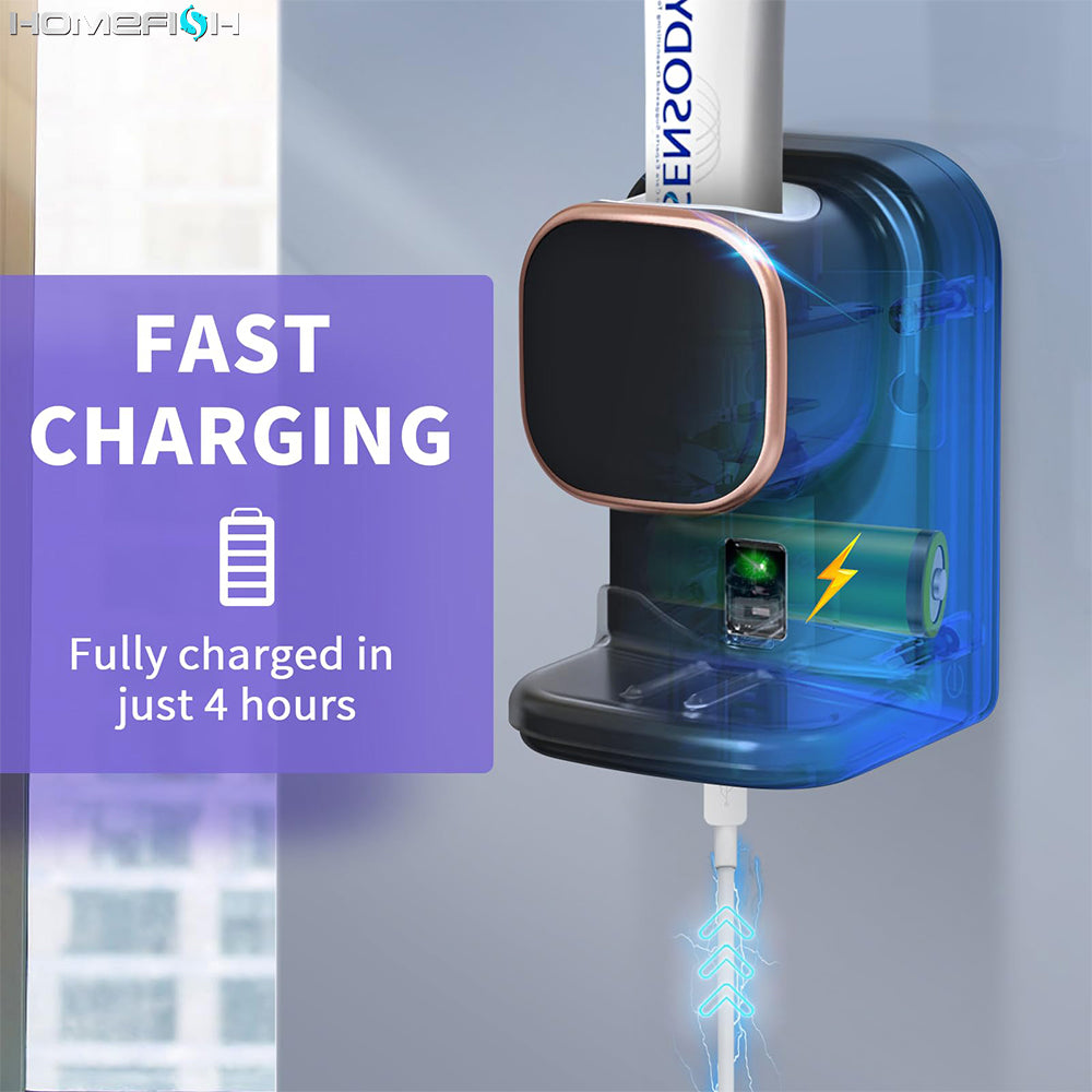 Automatic Toothpaste Dispenser Wall Mounted Sensor Toothbrush Holder Punch-Free Electric Squeeze Organizer