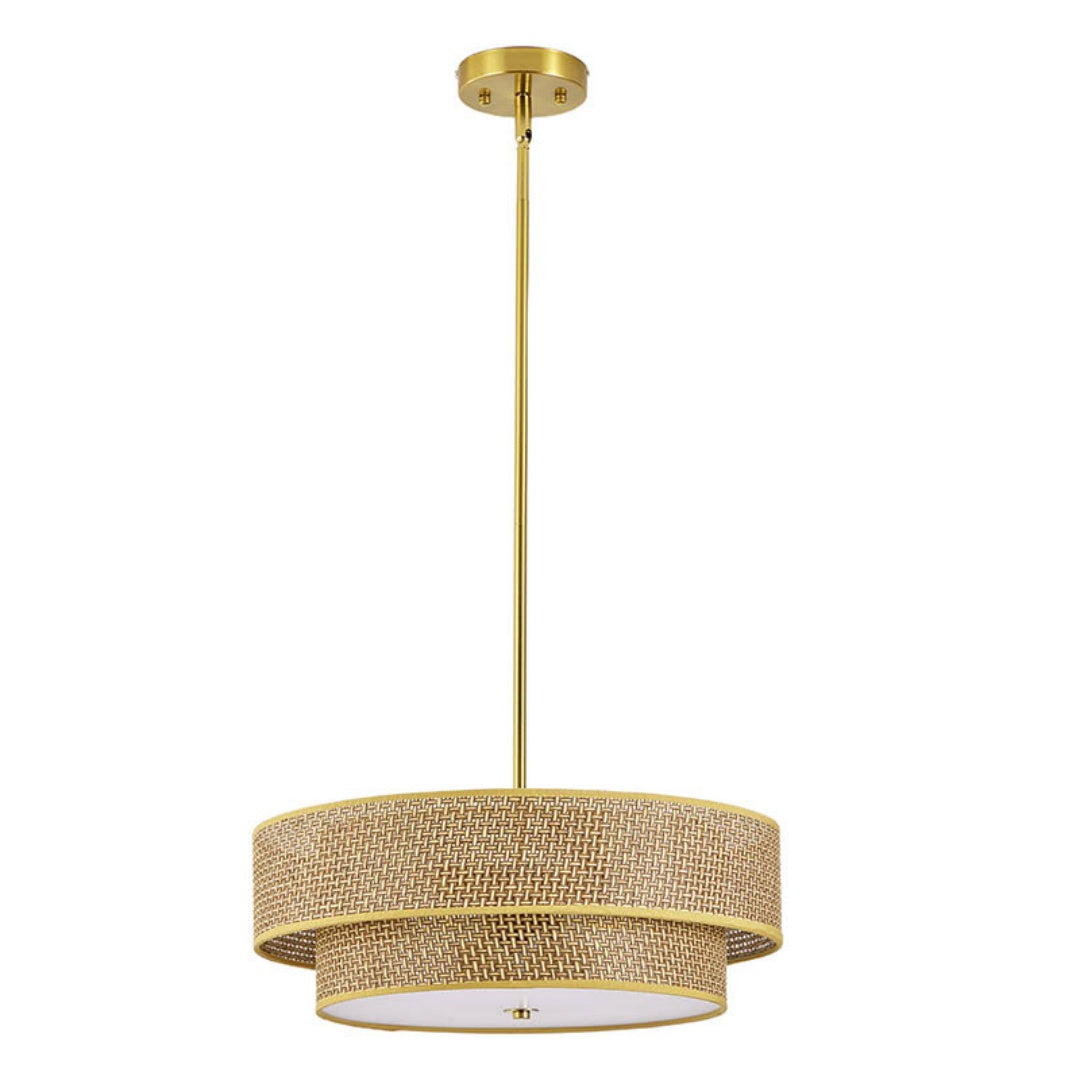 17.7 Inch Woven Rattan Linen Semi Flush Ceiling Light Fixture Farmhouse Pendant Lamp for Bedroom Kitchen Dining Living Room Corridor