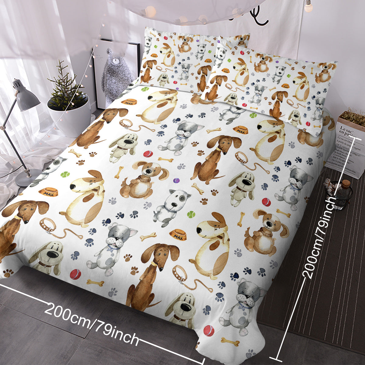 Kids Duvet Cover Set Cartoon Dogs Paws Pattern 3-Piece Bedding Set Cute Puppy Animal Bed Set