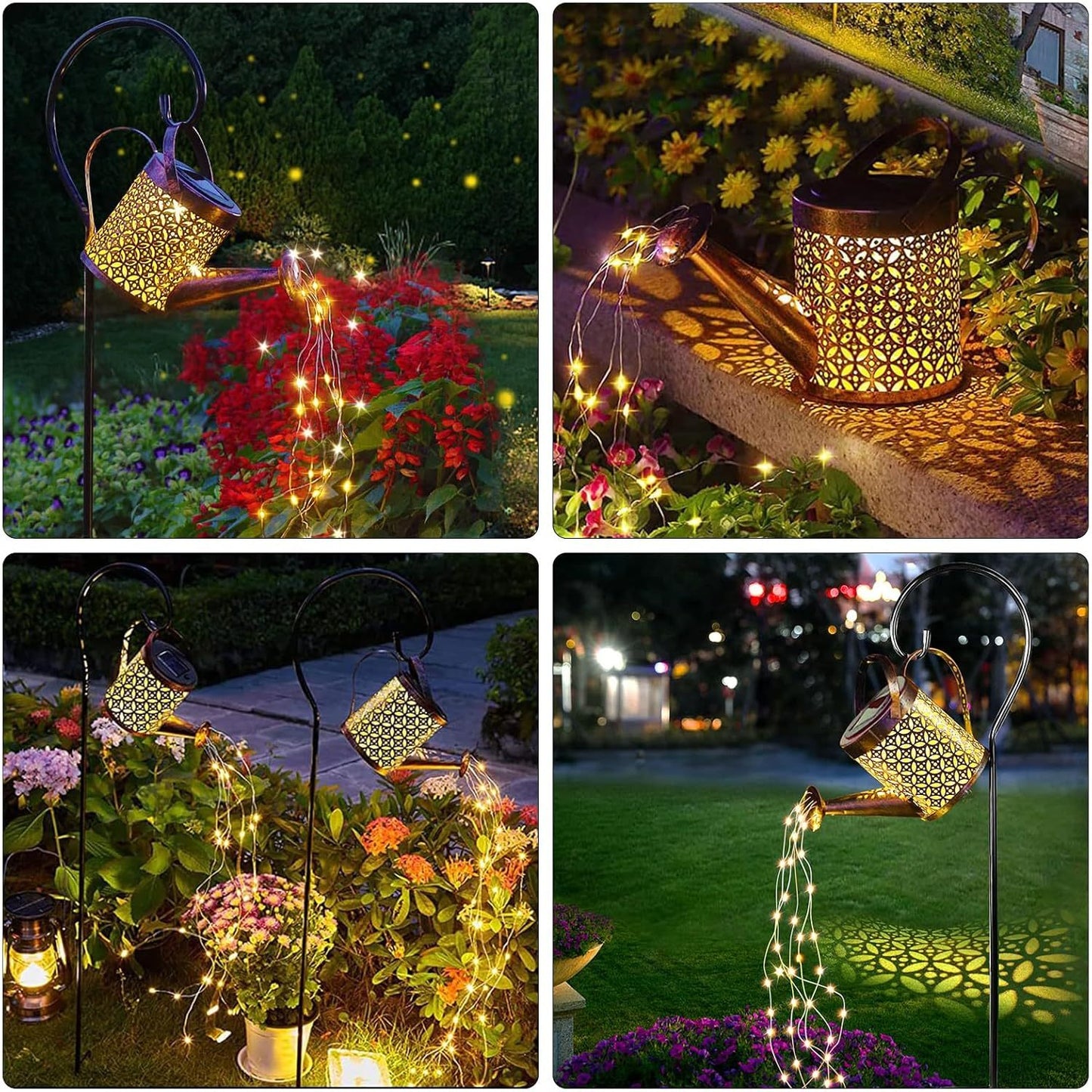 2-Pack LED Watering Can Solar String Lights Outdoor Solar Decorative Garden Hanging Lights for Patio Yard Decor