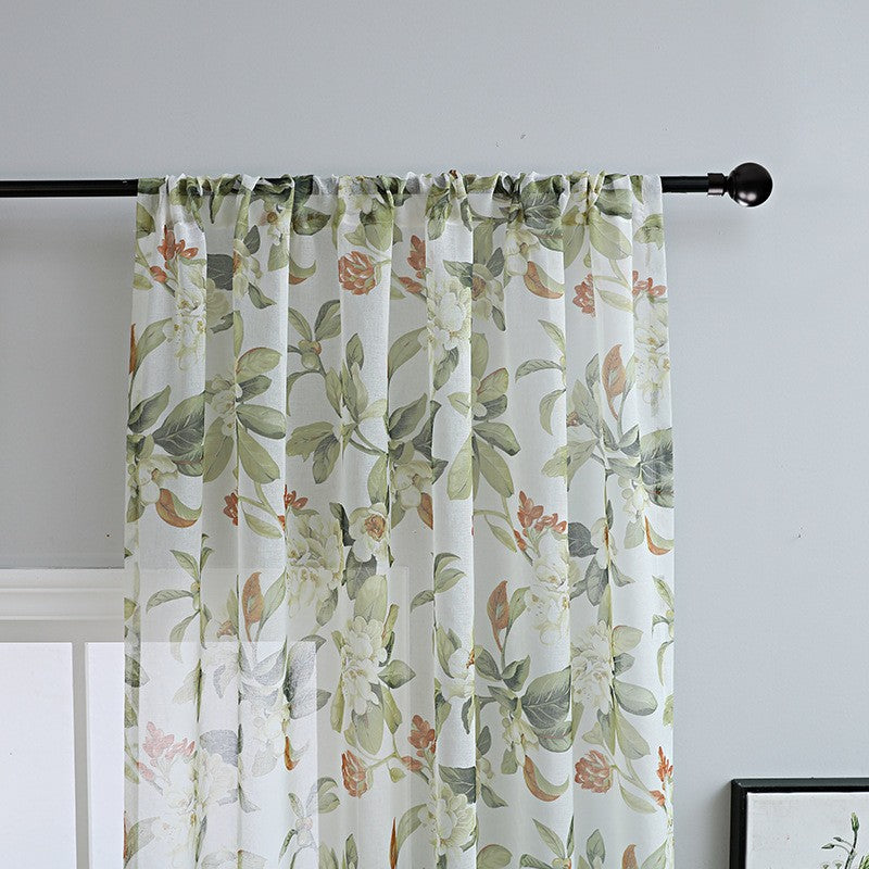 American Style Printed Cotton Linen Semi Sheer Curtains Small Window Lightweight Decorative Drapes