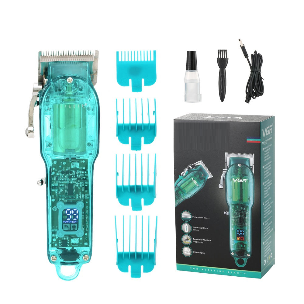 Rechargeable Transparent Hair Clipper Digital Display Electric Hair Trimmer Cordless Grooming Tool