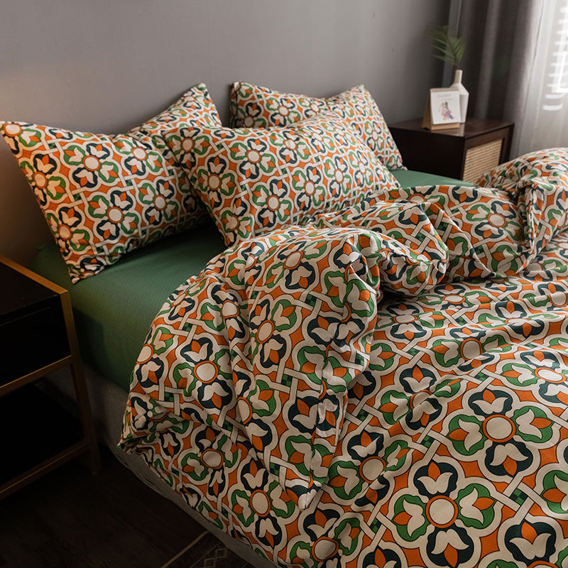 Pure Cotton Fitted Sheet Quilt Cover Bedding Set Soft Breathable Bed Linen Home Textile Set