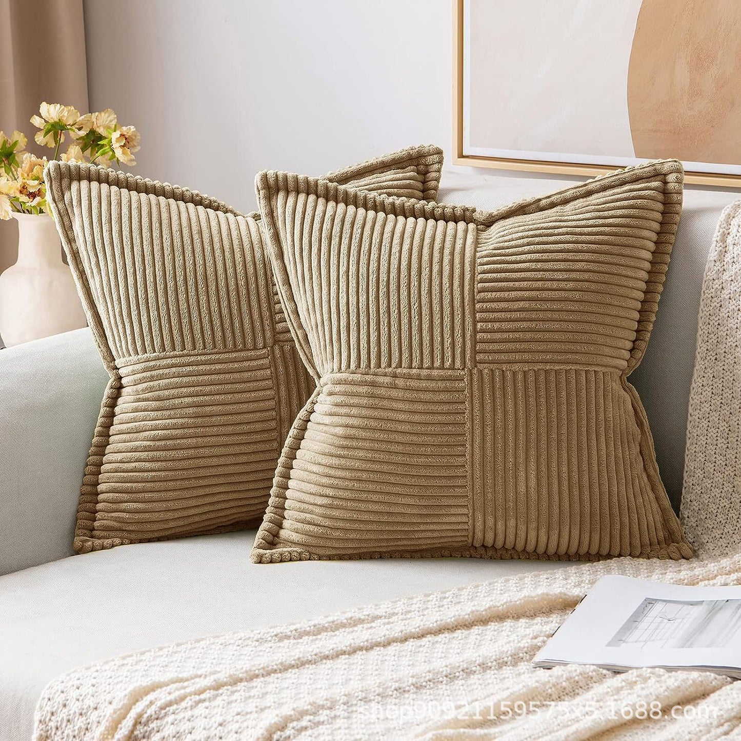 Corduroy Pillow Covers Super Soft Boho Striped Decorative Throw Pillow Cases for Sofa Couch Living Room Christmas Home Decor
