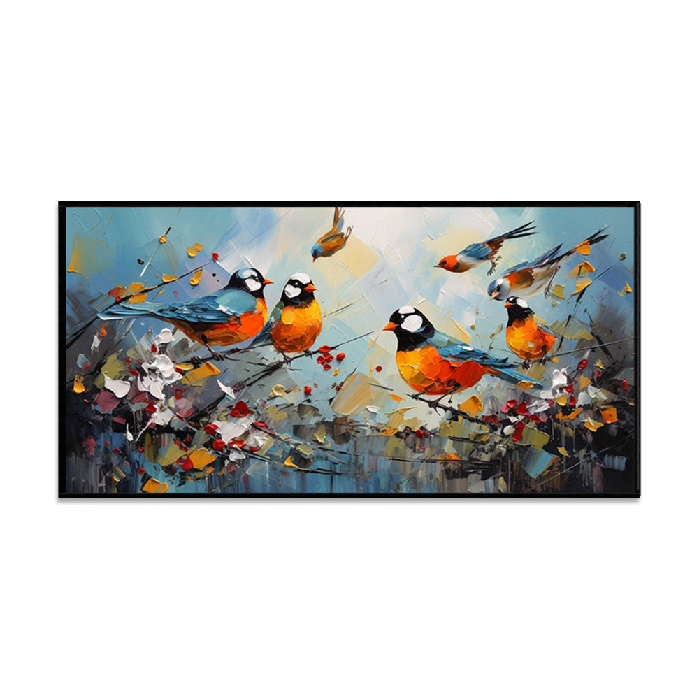 Hand Painted Kawaii Bird Oil Painting on Canvas Modern Abstract Magpie Wall Art for Living Room Home Decor