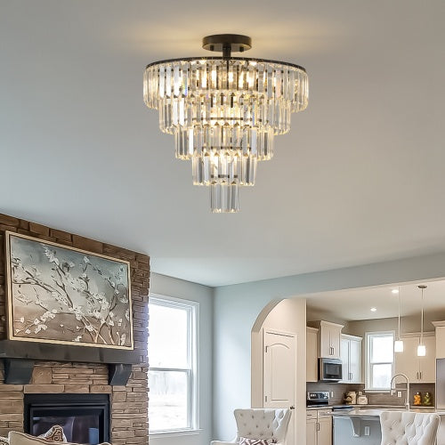 Large Black Crystal Chandelier – Contemporary Lighting for Dining, Living Room & Bedroom (Bulb Not Included)