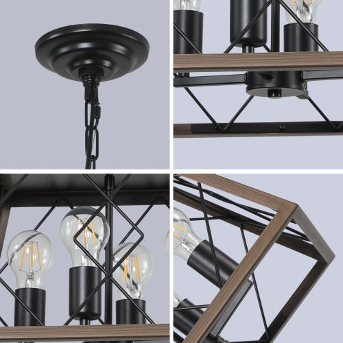 Farmhouse 4-Light Vintage Chandelier – Antique Style Ceiling Lamp (Bulbs Not Included)