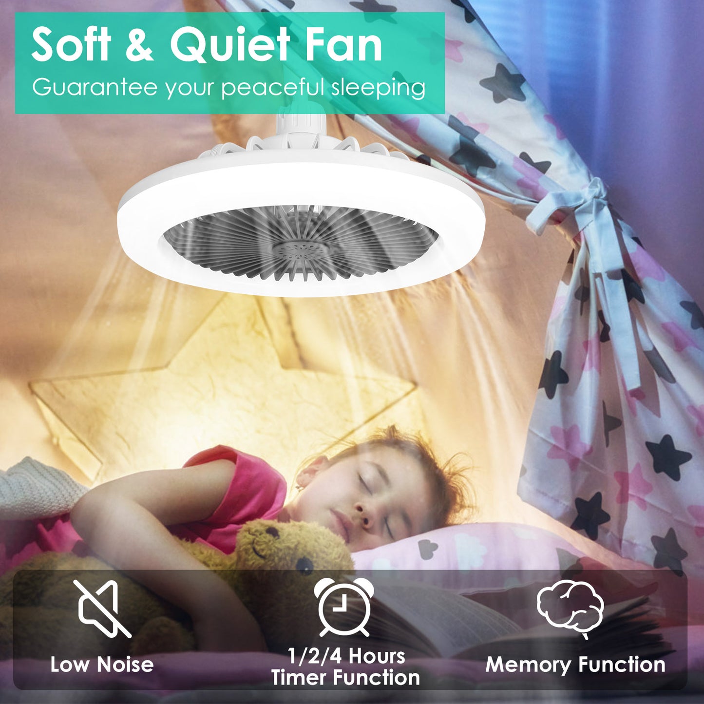 Ceiling Fan with Light Remote Control E27 Socket 9.44in Dimmable LED Fan Light 3 Speed Timer Bedroom Ceiling Fan White Grey