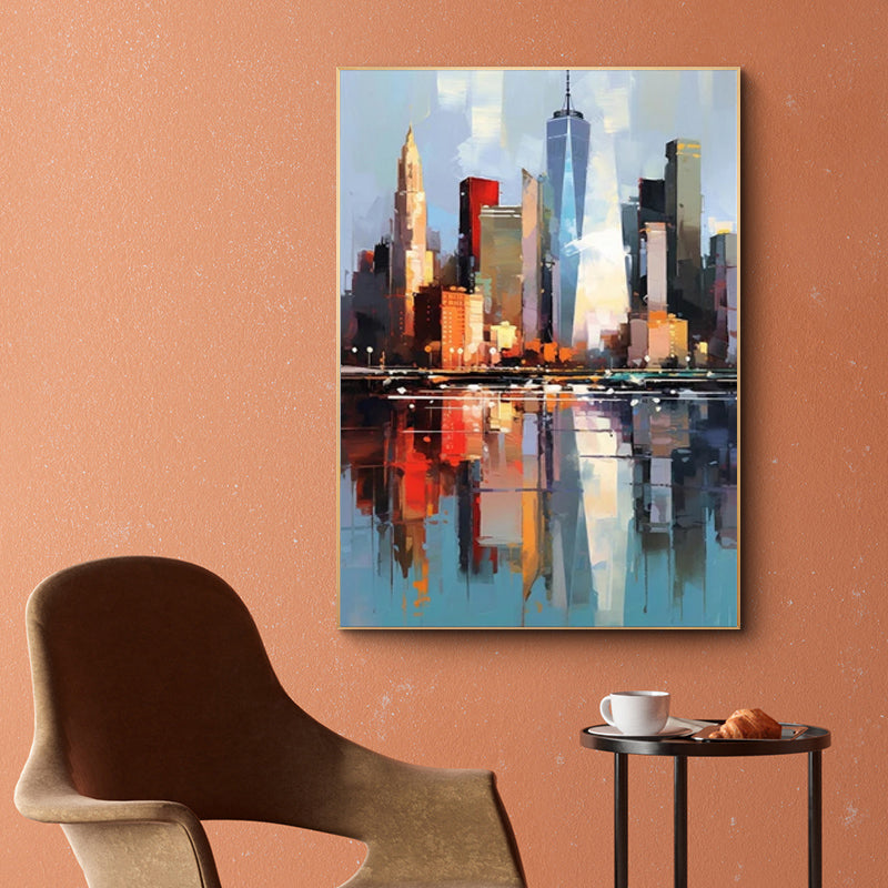 Handmade Abstract New York City Urban Architecture Oil Painting on Canvas Wall Art for Living Room Home Decor Frameless Unstretched