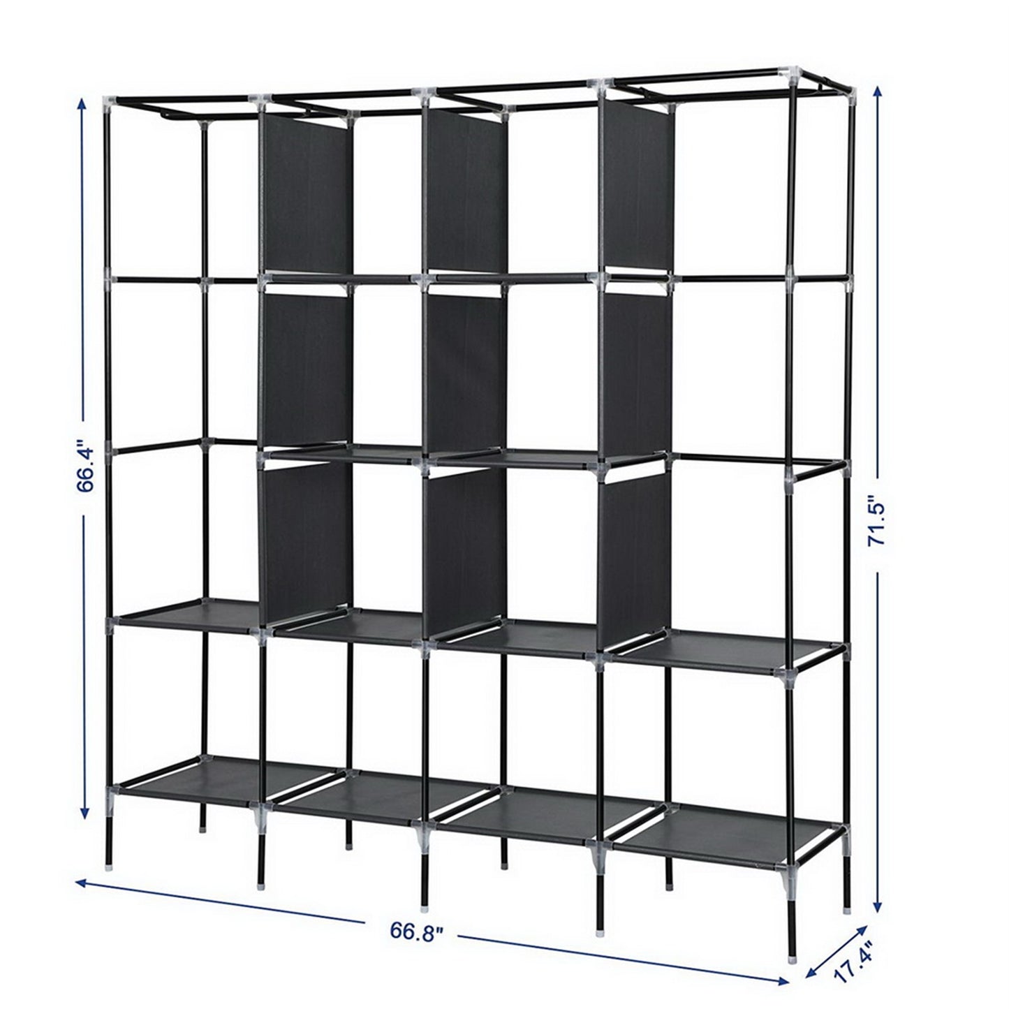 67 Inch Portable Wardrobe Closet Clothes Storage Rack with 12 Shelves and 4 Side Pockets Gray Organizer for Bedroom