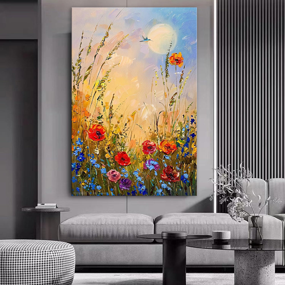Handmade Abstract Flower Oil Painting – Canvas Wall Art for Living Room Home Decor (Frameless Unstretched Roll)