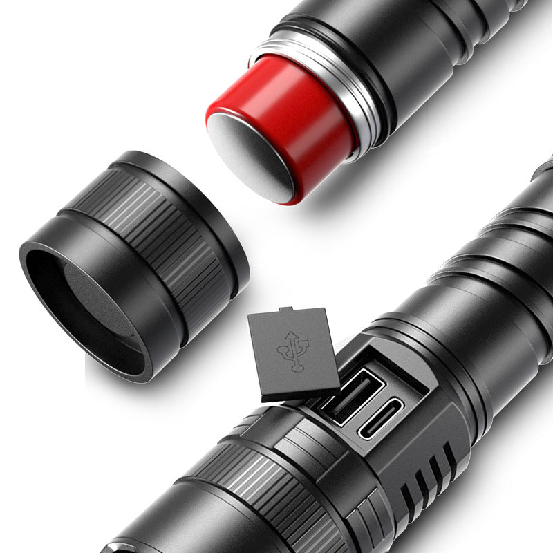 USB Rechargeable Zoom Flashlight – Portable Camping Torch with Digital Power Display