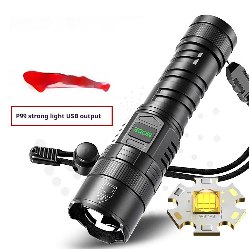 USB Rechargeable Zoom Flashlight – Portable Camping Torch with Digital Power Display