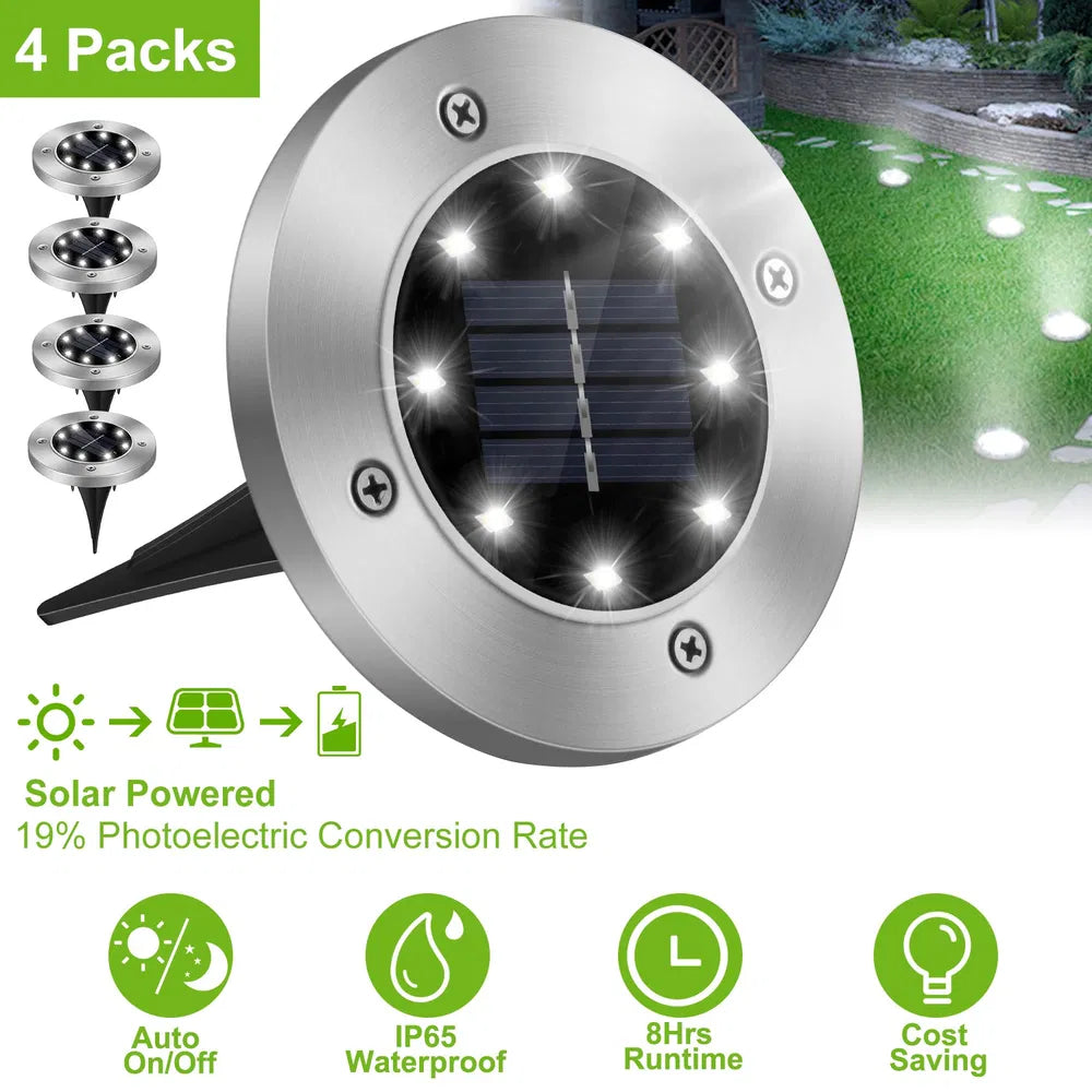 4Pcs Solar Ground Lights – IP65 Waterproof In-Ground Pathway & Garden Deck Decorative Lamps