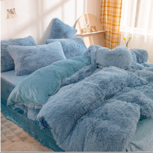 Plush Thickened Warm Mink Fur Four Piece Bedding Set Soft Winter Duvet Cover Bed Sheet Pillowcase Set